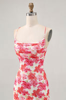 Load image into Gallery viewer, Red Floral Ruched Short Tight Prom Dress with Ruffles