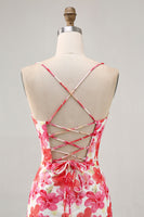 Load image into Gallery viewer, Red Floral Ruched Short Tight Prom Dress with Ruffles