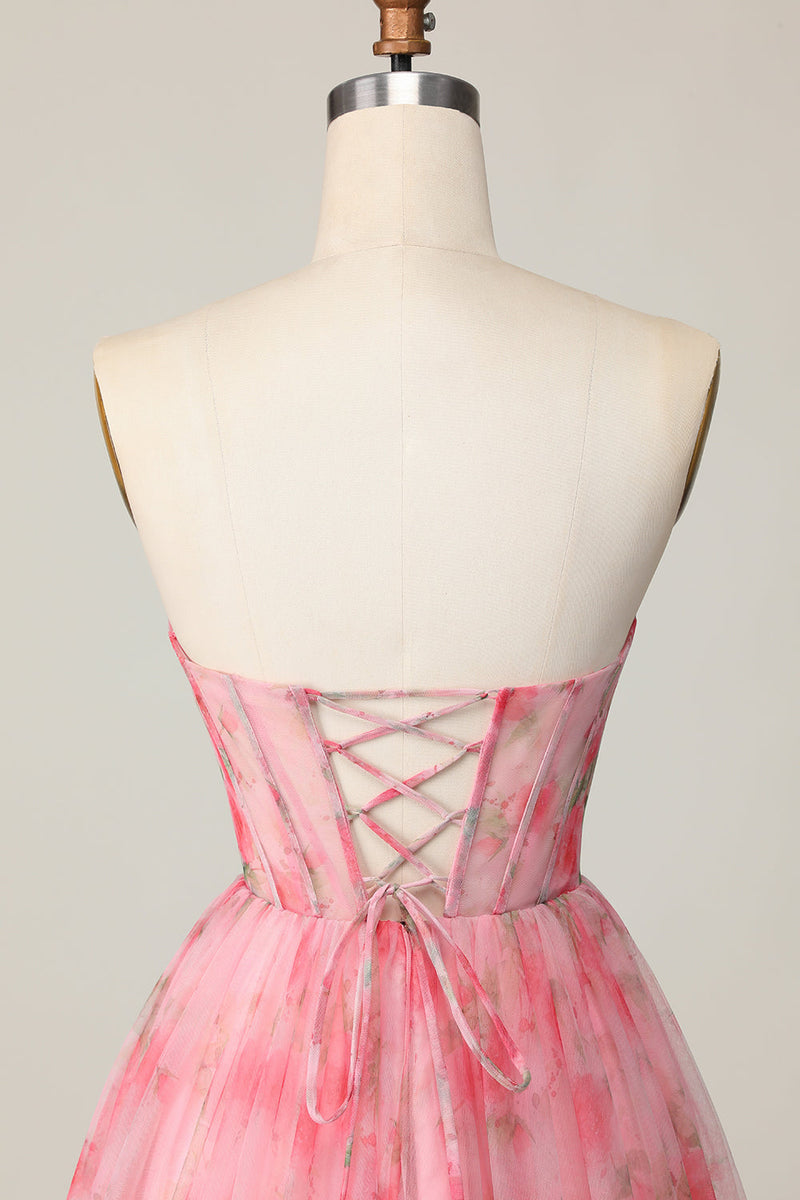 Load image into Gallery viewer, Red Floral Corset Sweetheart Short Prom Dress with Ruffles