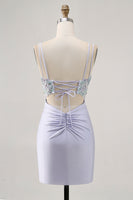 Load image into Gallery viewer, Lavender Satin Floral Corset Short Prom Dress with Lace