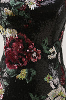 Load image into Gallery viewer, Sparkly Black Sequin Floral One Shoulder Short Prom Dress with Fringes