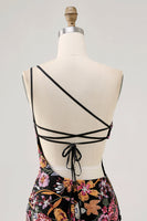 Load image into Gallery viewer, Sparkly Black Sequin Floral Short Prom Dress with Embroidery