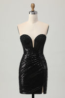 Load image into Gallery viewer, Sparkly Black Sequins Sweetheart Tight Short Prom Dress