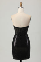 Load image into Gallery viewer, Sparkly Black Sequins Sweetheart Tight Short Prom Dress