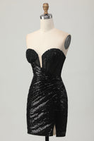 Load image into Gallery viewer, Sparkly Black Sequins Sweetheart Tight Short Prom Dress