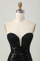Load image into Gallery viewer, Sparkly Black Sequins Sweetheart Tight Short Prom Dress