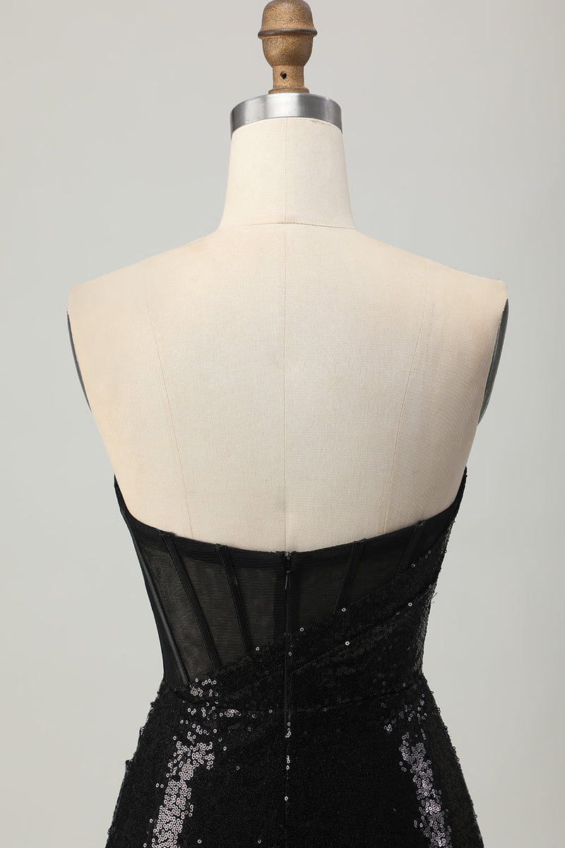 Load image into Gallery viewer, Sparkly Black Sequins Sweetheart Tight Short Prom Dress