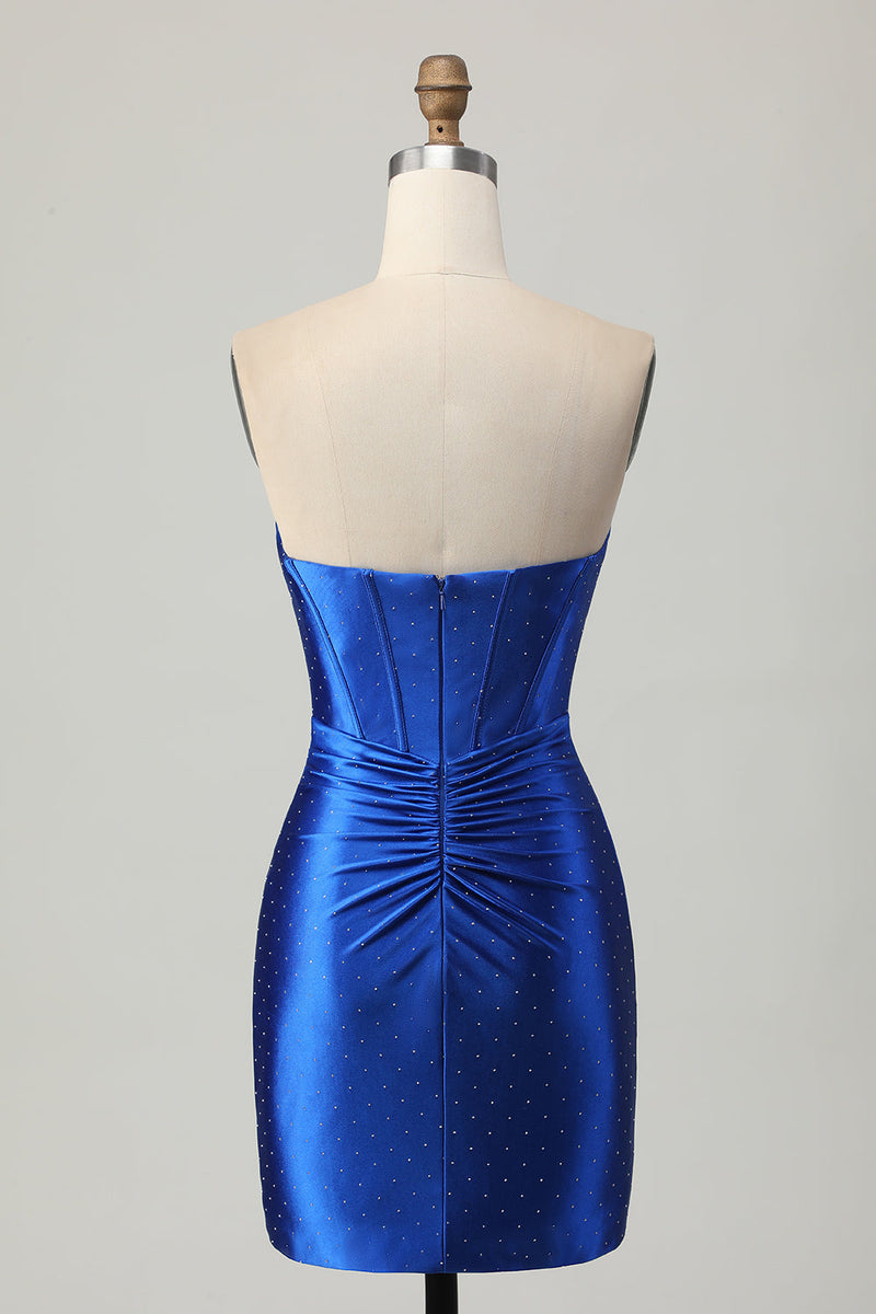 Load image into Gallery viewer, Sparkly Royal Blue Tight Short Corset Prom Dress with Beading
