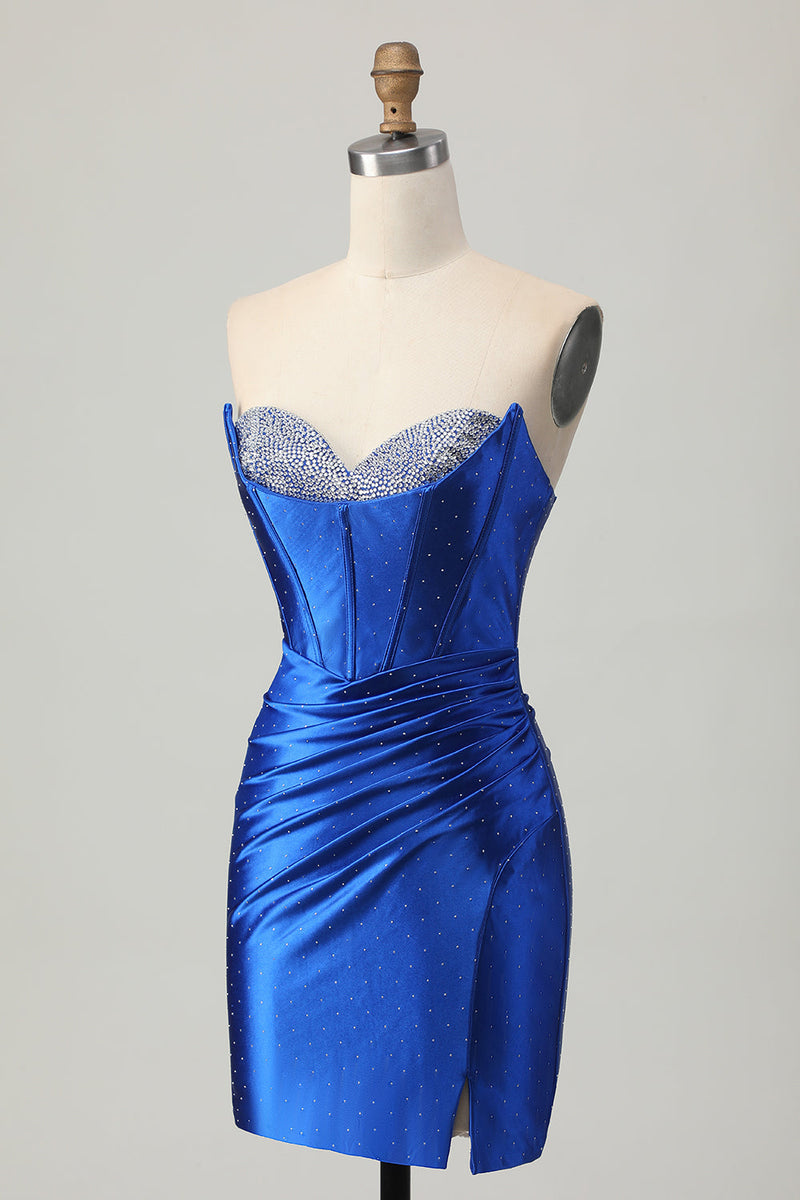 Load image into Gallery viewer, Sparkly Royal Blue Tight Short Corset Prom Dress with Beading