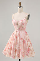 Load image into Gallery viewer, Blush A Line Floral Chiffon Short Corset Prom Dress