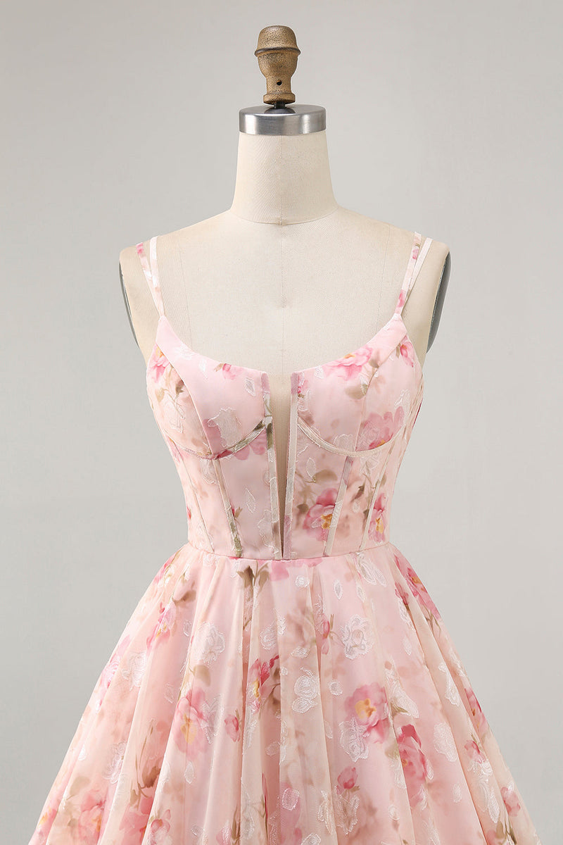 Load image into Gallery viewer, Blush A Line Floral Chiffon Short Corset Prom Dress
