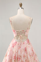 Load image into Gallery viewer, Blush A Line Floral Chiffon Short Corset Prom Dress