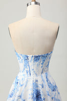 Load image into Gallery viewer, White Blue Flower Corset A Line Short Prom Dress
