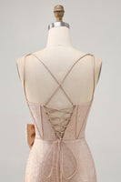 Load image into Gallery viewer, Champagne Tight Jacquard Short Corset Prom Dress with Bow