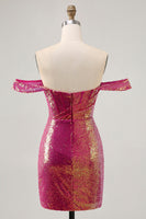 Load image into Gallery viewer, Sparkly Fuchsia Tight Sequin Ruched Short Corset Prom Dress
