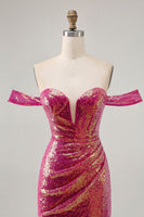 Load image into Gallery viewer, Sparkly Fuchsia Tight Sequin Ruched Short Corset Prom Dress