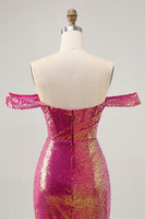 Load image into Gallery viewer, Sparkly Fuchsia Tight Sequin Ruched Short Corset Prom Dress