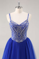 Load image into Gallery viewer, Sparkly Royal Blue Spaghetti Straps Beaded Long Prom Dress