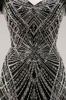 Load image into Gallery viewer, Sparkly Black Beaded Off the Shoulder Mermaid Long Prom Dress