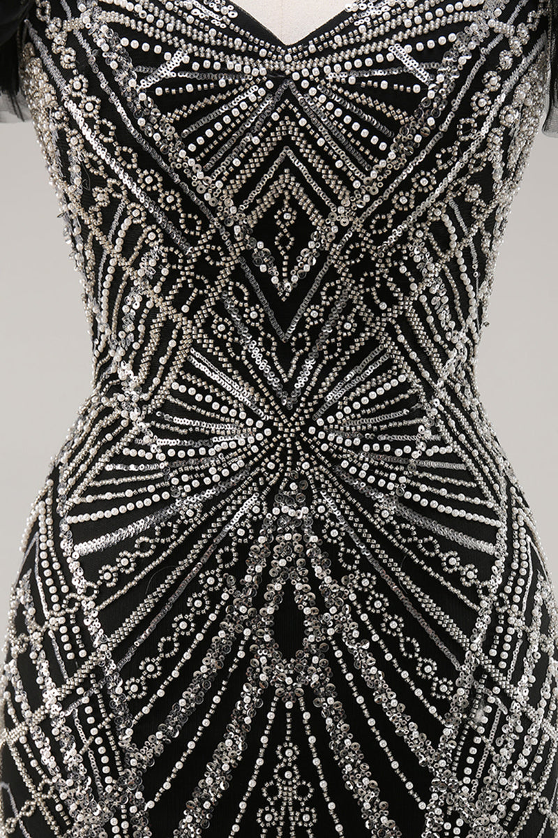 Load image into Gallery viewer, Sparkly Black Beaded Off the Shoulder Mermaid Long Prom Dress