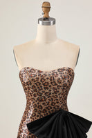 Load image into Gallery viewer, Sparkly Brown Leopard Short Sequins Tight Prom Dress with Bow