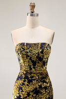 Load image into Gallery viewer, Peacock Green Floral Mermaid Strapless Long Corset Formal Dress with Slit