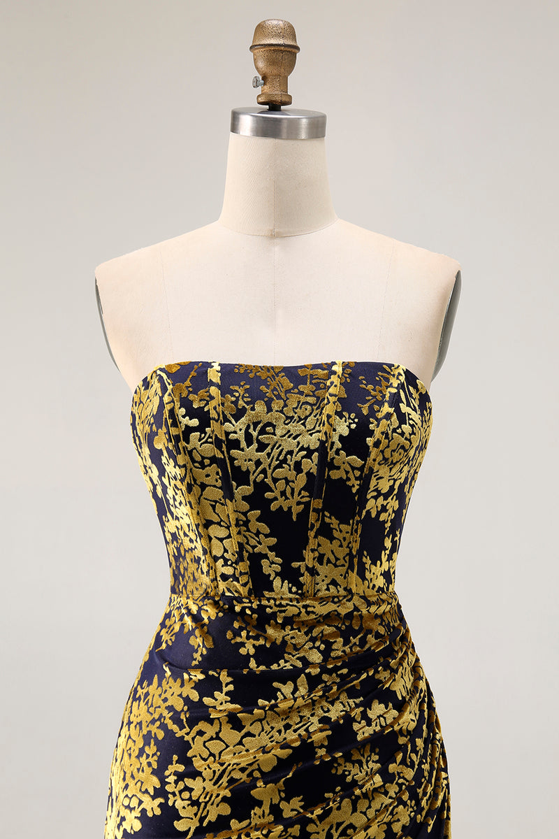 Load image into Gallery viewer, Peacock Green Floral Mermaid Strapless Long Corset Formal Dress with Slit