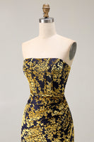 Load image into Gallery viewer, Peacock Green Floral Mermaid Strapless Long Corset Formal Dress with Slit