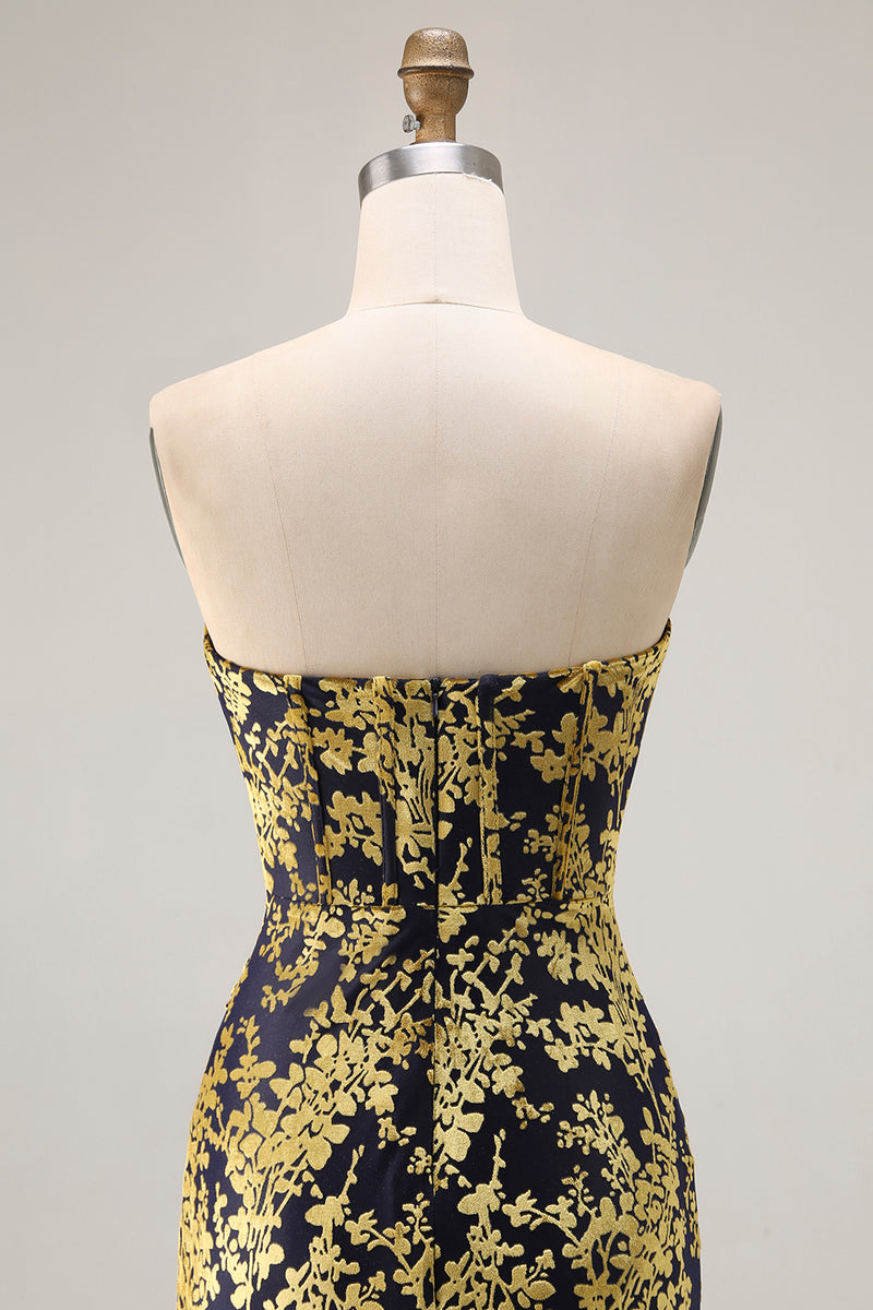 Load image into Gallery viewer, Peacock Green Floral Mermaid Strapless Long Corset Formal Dress with Slit