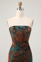 Load image into Gallery viewer, Peacock Green Floral Mermaid Strapless Long Corset Formal Dress with Slit