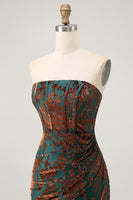 Load image into Gallery viewer, Peacock Green Floral Mermaid Strapless Long Corset Formal Dress with Slit