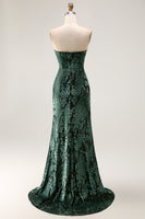 Load image into Gallery viewer, Peacock Green Floral Mermaid Strapless Long Corset Formal Dress with Slit