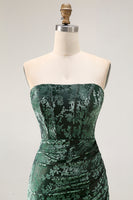 Load image into Gallery viewer, Peacock Green Floral Mermaid Strapless Long Corset Formal Dress with Slit