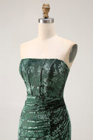 Load image into Gallery viewer, Peacock Green Floral Mermaid Strapless Long Corset Formal Dress with Slit