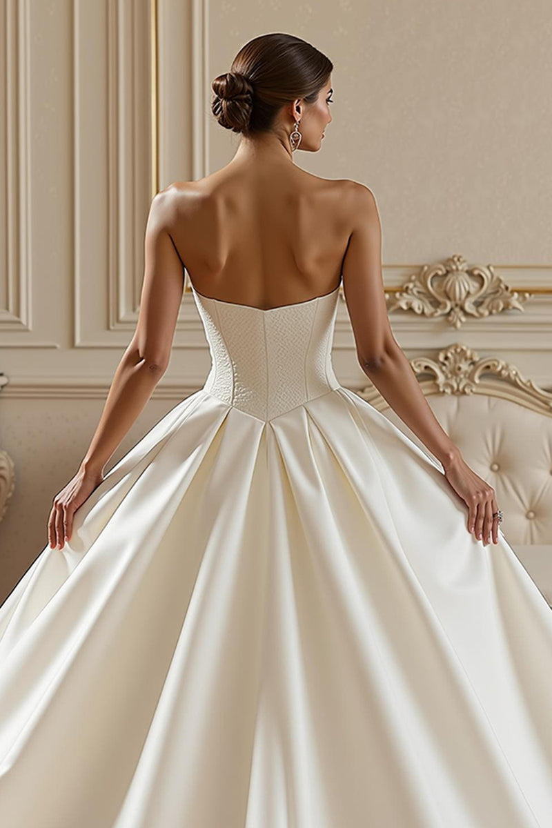 Load image into Gallery viewer, Ivory Satin Corset Sweetheart Ball Gown Long Wedding Dress