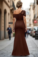 Load image into Gallery viewer, Dark Green One Shoulder Sheath Ruched Long Mother of the Bride Dress with Appliques