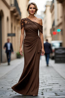 Load image into Gallery viewer, Dark Green One Shoulder Sheath Ruched Long Mother of the Bride Dress with Appliques