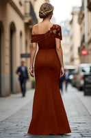 Load image into Gallery viewer, Dark Green One Shoulder Sheath Ruched Long Mother of the Bride Dress with Appliques