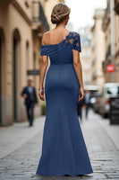 Load image into Gallery viewer, Dark Green One Shoulder Sheath Ruched Long Mother of the Bride Dress with Appliques