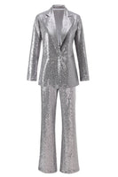 Load image into Gallery viewer, 2 Piece Sparkly Silver Notched Lapel Sequin Women Prom Suits