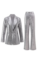 Load image into Gallery viewer, 2 Piece Sparkly Silver Notched Lapel Sequin Women Prom Suits