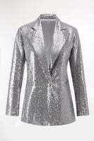 Load image into Gallery viewer, 2 Piece Sparkly Silver Notched Lapel Sequin Women Prom Suits