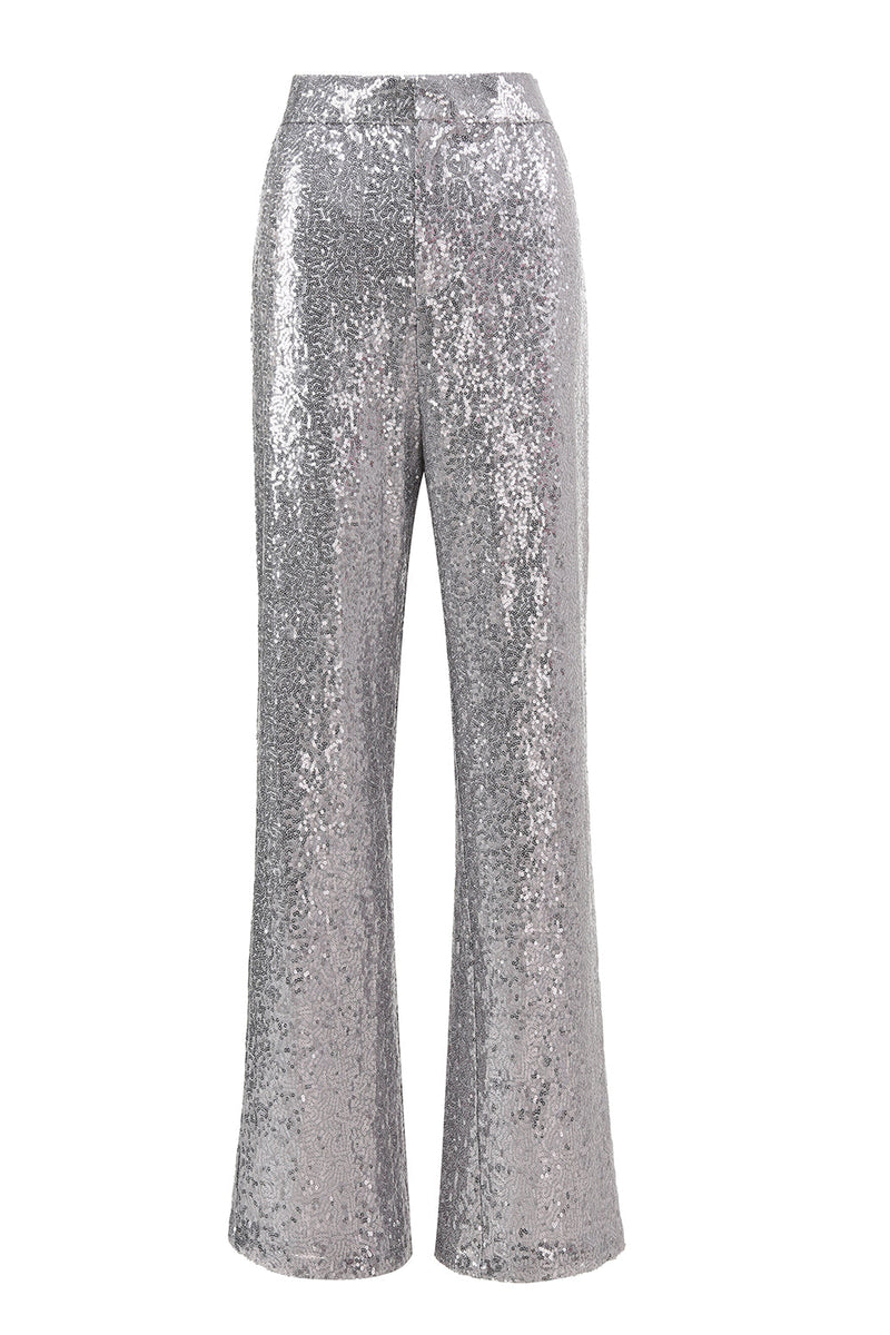 Load image into Gallery viewer, 2 Piece Sparkly Silver Notched Lapel Sequin Women Prom Suits