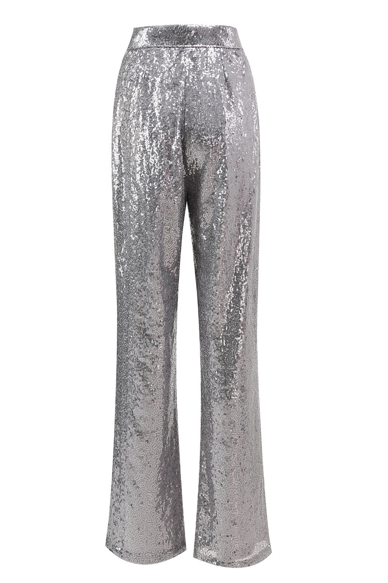 Load image into Gallery viewer, 2 Piece Sparkly Silver Notched Lapel Sequin Women Prom Suits