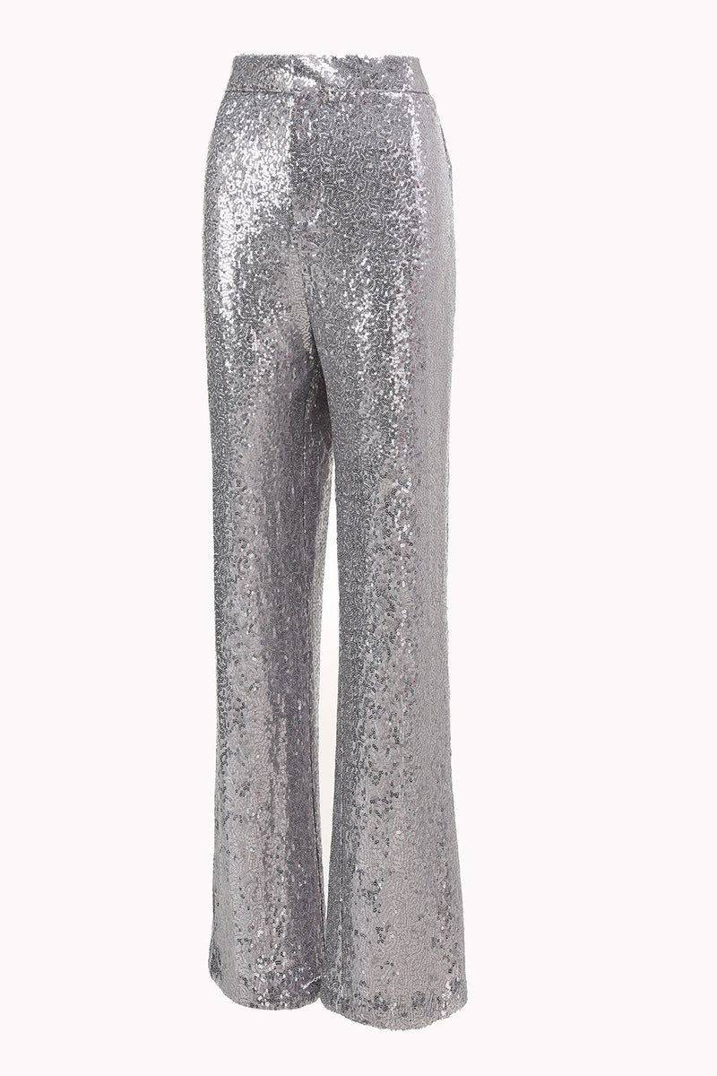 Load image into Gallery viewer, 2 Piece Sparkly Silver Notched Lapel Sequin Women Prom Suits