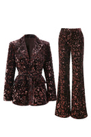 Load image into Gallery viewer, 2 Piece Sparkly Coffee Sequin Peak Lapel Women Prom Suits with Sash