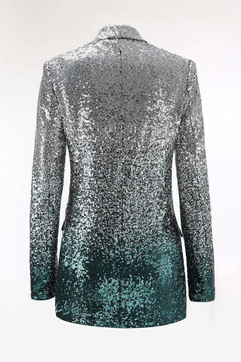 Load image into Gallery viewer, 2 Piece Sparkly Silver and Peacock Sequin Women Prom Suits