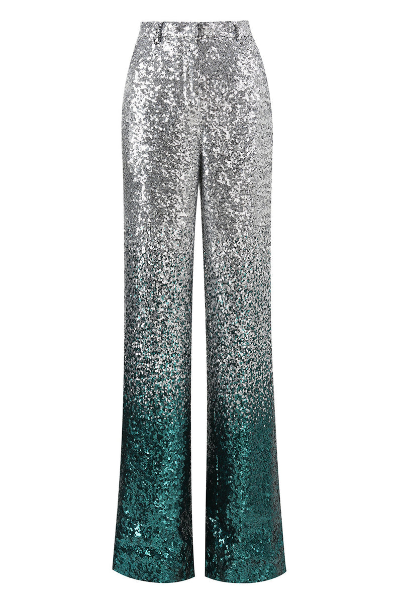 Load image into Gallery viewer, 2 Piece Sparkly Silver and Peacock Sequin Women Prom Suits