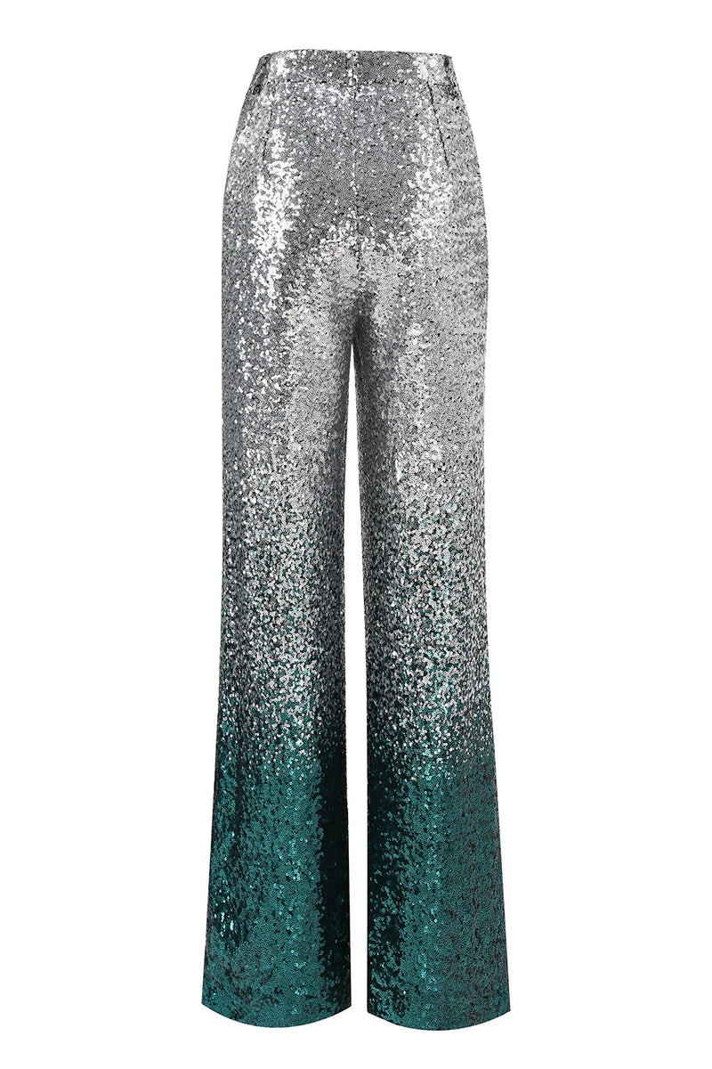 Load image into Gallery viewer, 2 Piece Sparkly Silver and Peacock Sequin Women Prom Suits