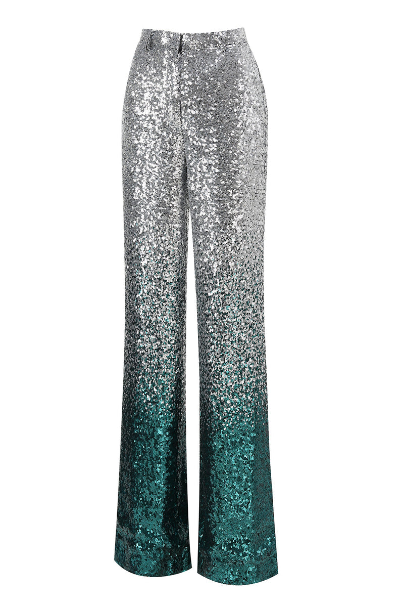 Load image into Gallery viewer, 2 Piece Sparkly Silver and Peacock Sequin Women Prom Suits